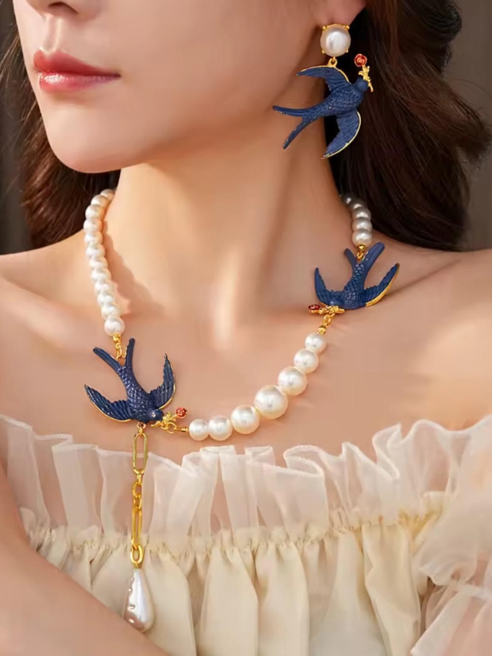 Vintage Etoile Swallow Pearl
Lariat Jewelry Set